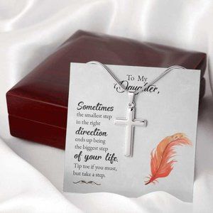 To My Daughter Sometimes Direction Cross Necklace